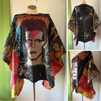 Image 1 of Upcycled “Bowie Graffiti” t-shirt kantha quilt poncho