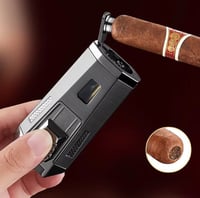 Image 3 of The Connoisseurs Jet Flame Cigar Lighter with Built-In Punch Cutter (Gold and Gunmetal) ) 