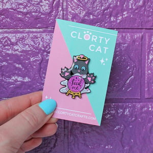Image of Crystal Ball Cat 'Feed Me' enamel pin - fortune teller - creepy cute - pastel goth - lapel pin badge