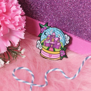 Image of Haunted House Snowglobe enamel pin - glitter - creepy cute - pastel goth - spooky - lapel pin badge