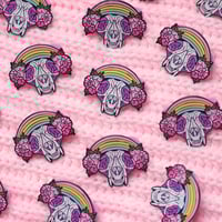 Image 5 of Cat Skull with rainbow & roses enamel pin - creepy cute - pastel goth - spooky - lapel pin badge
