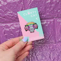 Image 4 of Cat Skull with rainbow & roses enamel pin - creepy cute - pastel goth - spooky - lapel pin badge