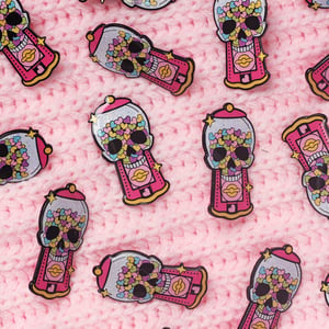 Image of Skull Bubblegum Gumball Machine enamel pin - creepy cute - pastel goth - spooky - lapel pin badge