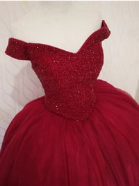 Image 2 of Wine Red Ball Gown Sweetheart 16 Dresses, Gorgeous Long Party Dresses