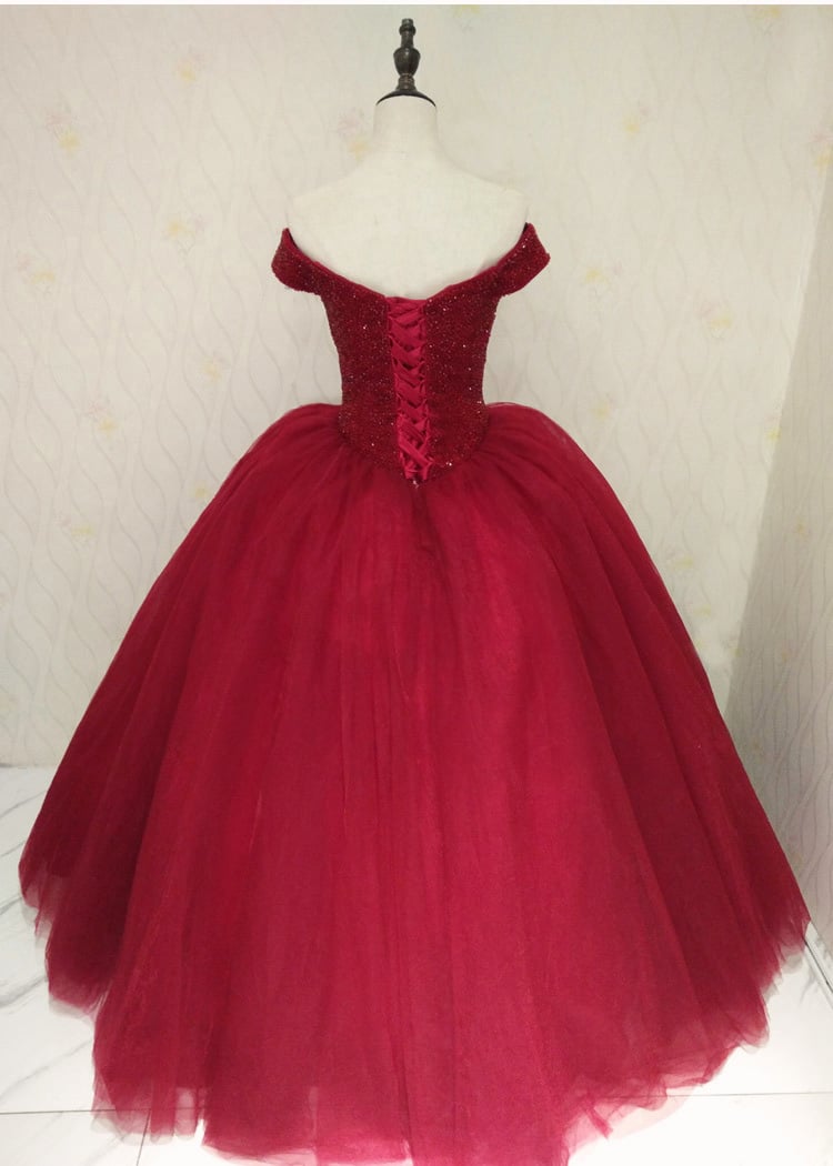 Wine Red Ball Gown Sweetheart 16 Dresses, Gorgeous Long Party Dresses
