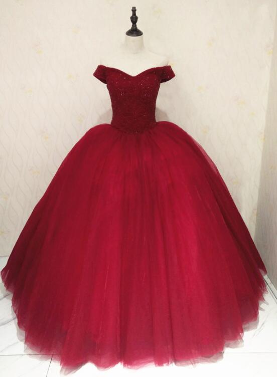Wine Red Ball Gown Sweetheart 16 Dresses, Gorgeous Long Party Dresses
