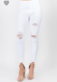 Image 1 of Distressed White Skinny Jeans