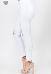 Image 2 of Distressed White Skinny Jeans