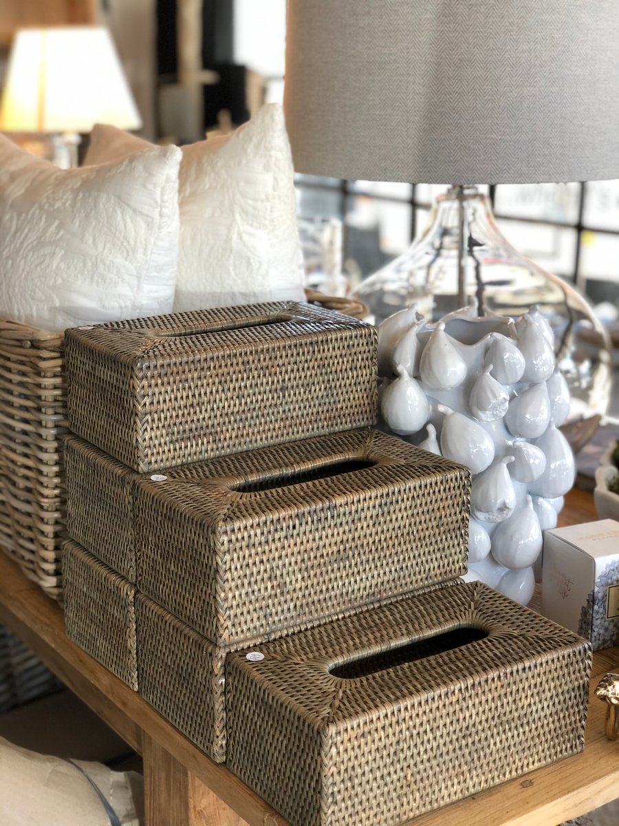 Image of Rattan Tissue Box, old grey