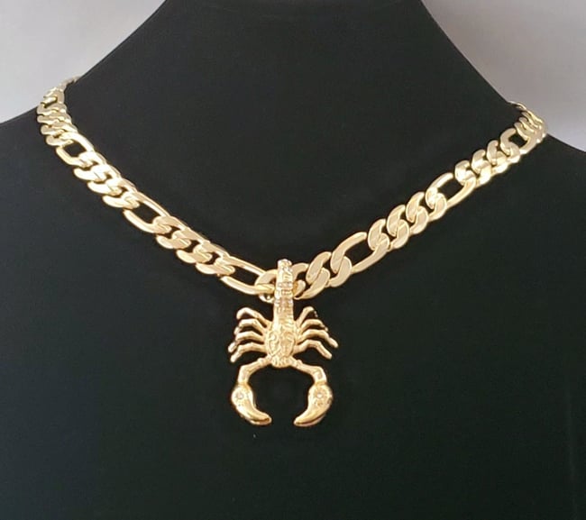 Necklace chain pendant cadena figaro Scorpion-alacran CZ thick cuban ...