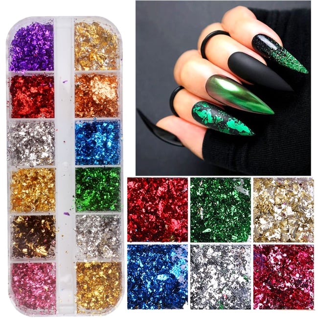 12 pack color foil flakes | Zulay's Nails