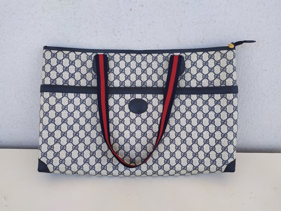 Image of Vintage Gucci blue GG monogram tote shopper bag weekender
