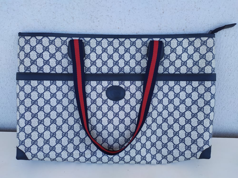 Image of Vintage Gucci blue GG monogram tote shopper bag weekender