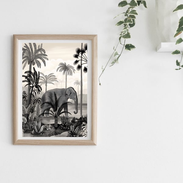 Image of Affiche A3 Un Éléphant dans la Jungle 