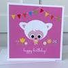 Pink Lamb Happy Birthday Card