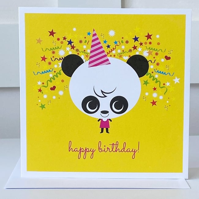 Yellow Panda Happy Birthday Card