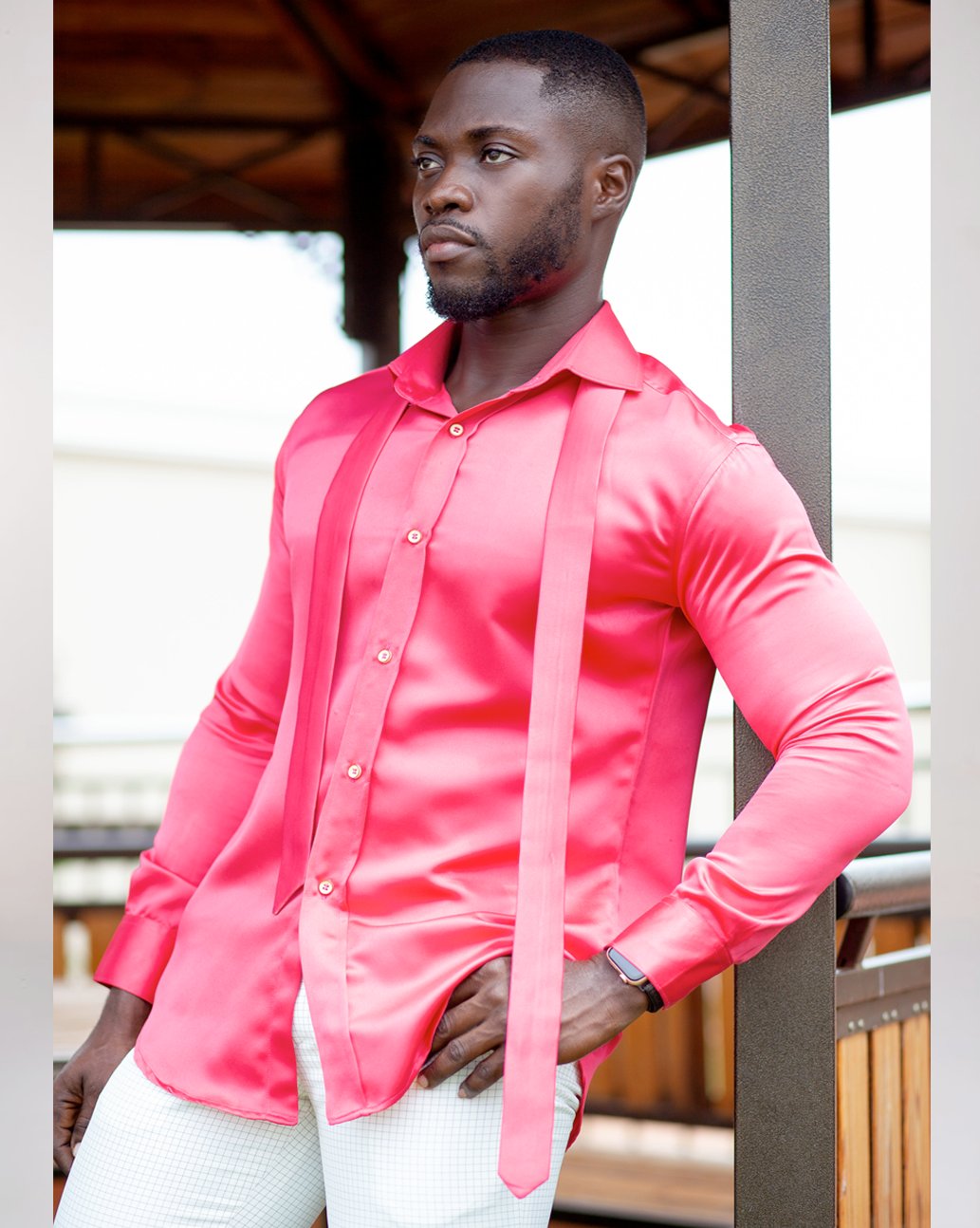 hot pink satin blouse