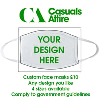 Custom printed face mask. Various sizes