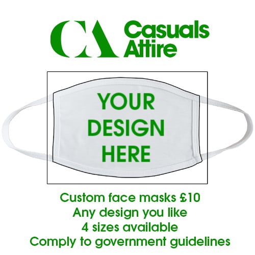 Custom printed face mask. Various sizes