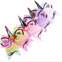 8-inches Unicorn Cheer Bows for Cheerleader Girls Rainbow Hair Ponytail Tie with Elastic Band 