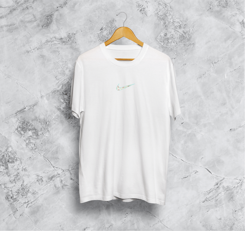 Image of White T-shirt Swoosh Embroidery  