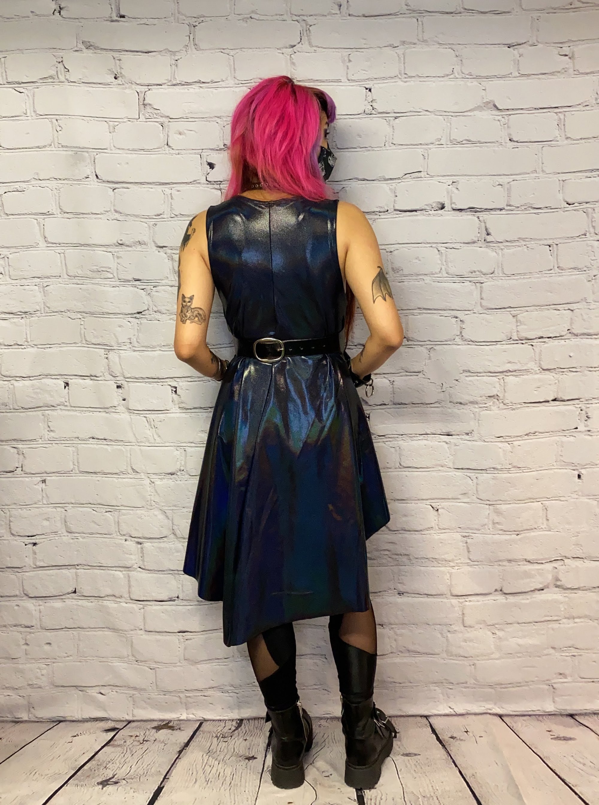 Midi Black/Blue Holographic Dress with Pockets | sophireaptress Midi Black/Blue Holographic Dress with Pockets | sophireaptress