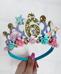 Image 1 of Mermaid birthday tiara crown in lilac & gold 