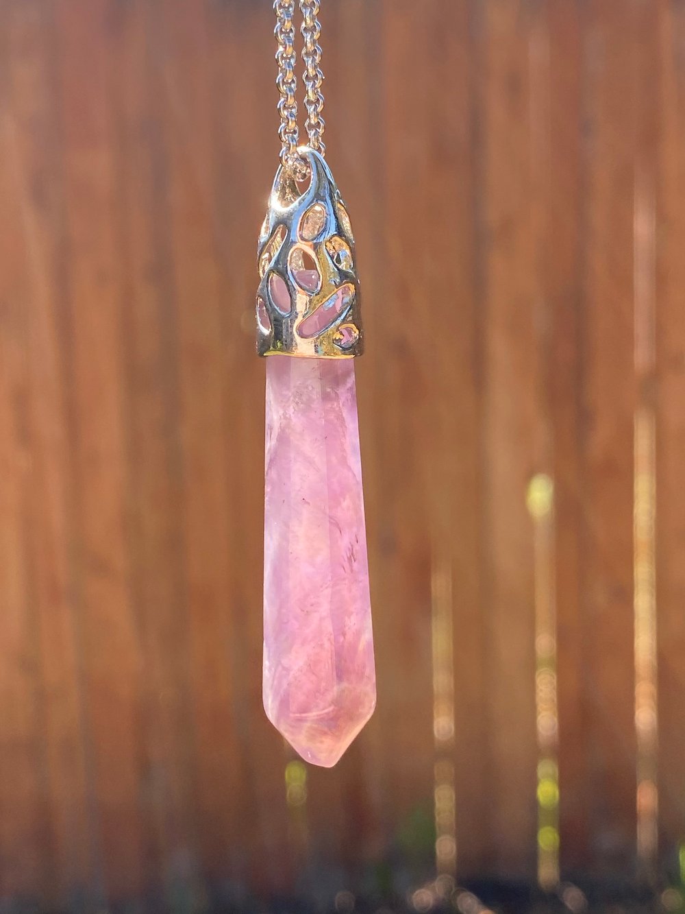 Amethyst Spear Pendant and Stainless Steel Chain Necklace