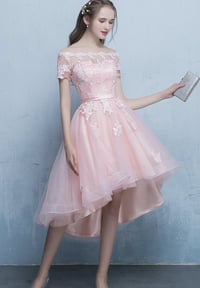 Image 2 of Light Pink Off Shoulder High Low Homecoming Dress, Pink Prom Dress 