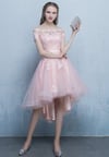 Light Pink Off Shoulder High Low Homecoming Dress, Pink Prom Dress 