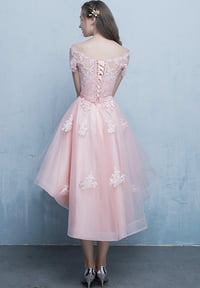 Image 4 of Light Pink Off Shoulder High Low Homecoming Dress, Pink Prom Dress 