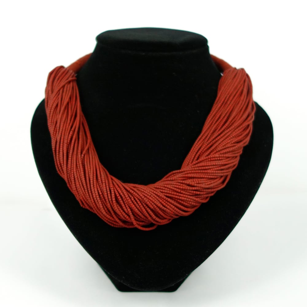 Image of Deep Red multi strand Volcanic beaded necklace 