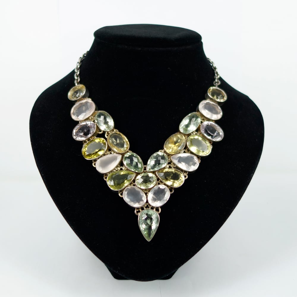 Image of Multi coloured gemstone statement necklace 