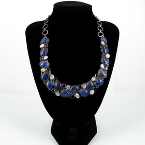Image of Lapis and moonstone multi stone statement necklace 