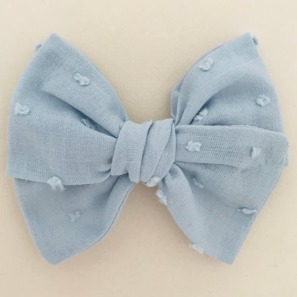 Image of Barrette voile de coton plumetis bleu gris