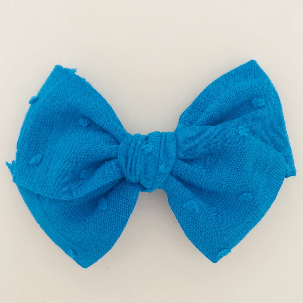 Image of Barrette voile de coton plumetis bleu