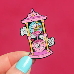 Image of Hourglass Sandtimer enamel pin - skull - rainbow - creepy cute - pastel goth - lapel pin badge