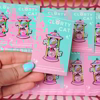 Image 4 of Hourglass Sandtimer enamel pin - skull - rainbow - creepy cute - pastel goth - lapel pin badge