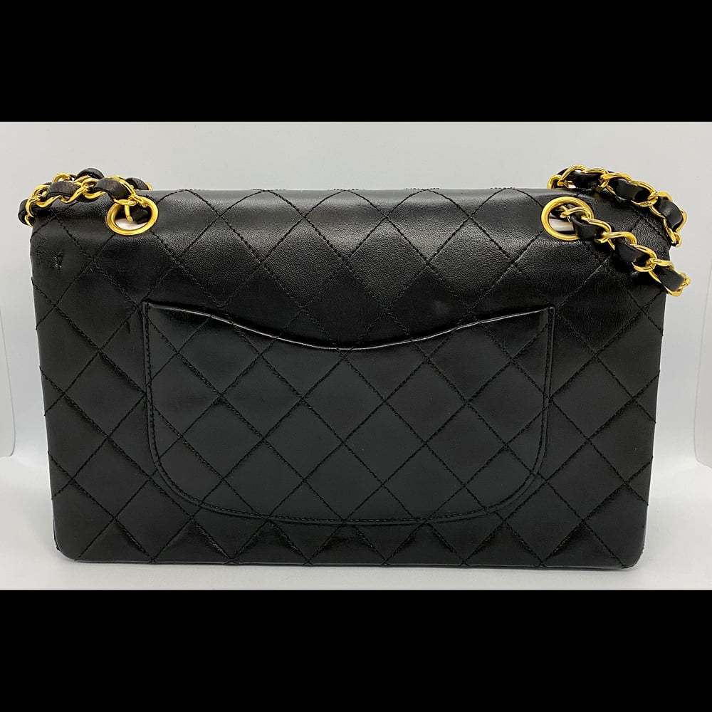 Image of Classic Black Lambskin Double Flap Handbag