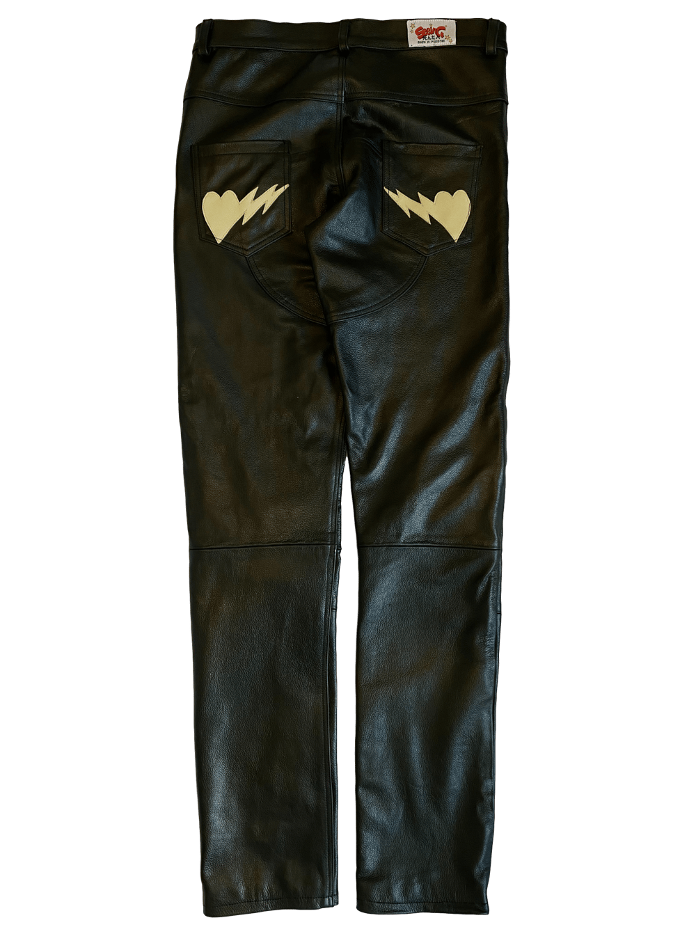 BLACK/CREAM BIKER BONES LEATHER PANTS