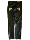 BLACK/CREAM BIKER BONES LEATHER PANTS