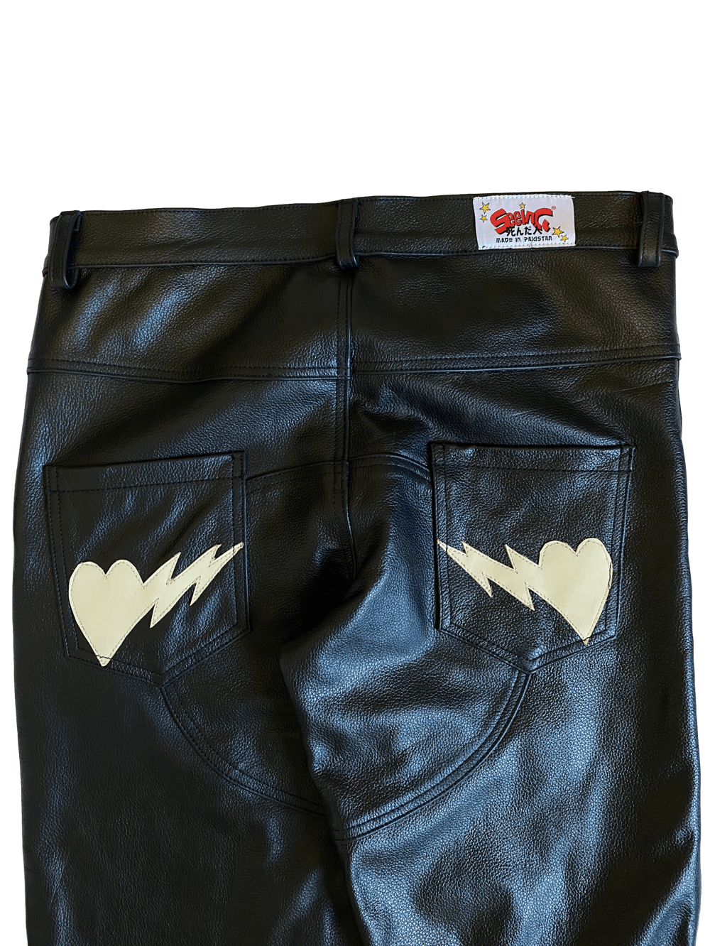 BLACK/CREAM BIKER BONES LEATHER PANTS