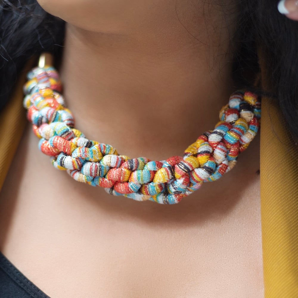 Image of Multicoloured Rope Statement Necklace – Yellow
