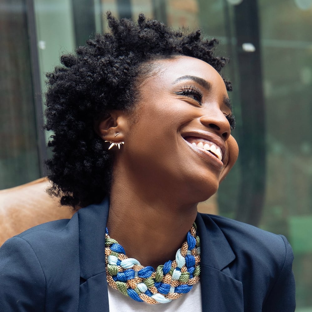 Image of Blue, Green & Gold Woven Rope Statement Necklace