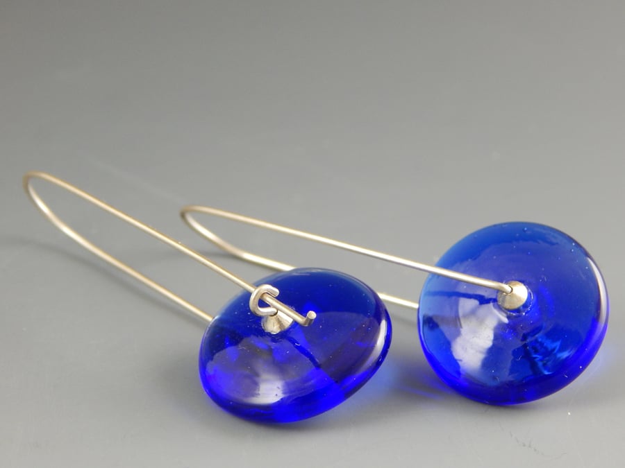 Image of Artisan Glass • Modern Disk Earrings in Blue