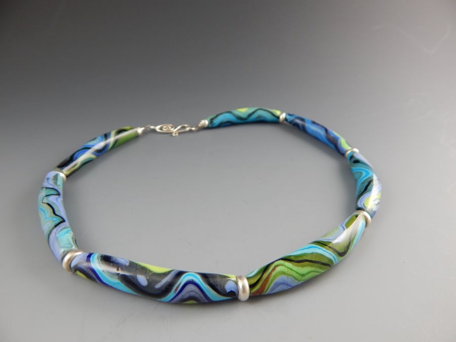 Image of Artisan Glass • Curved Curves in Greens & Blues