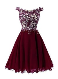 Image 2 of Off Shoulder Wine Red Chiffon Short Prom Dress, Homecoming Dresses
