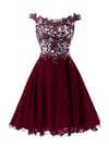 Off Shoulder Wine Red Chiffon Short Prom Dress, Homecoming Dresses