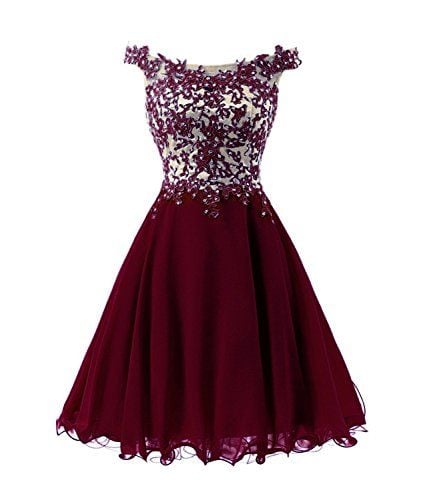 Cute Burgundy Short Chiffon Halter Prom dresses with Beadings ...