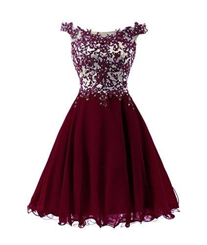 Off Shoulder Wine Red Chiffon Short Prom Dress, Homecoming Dresses